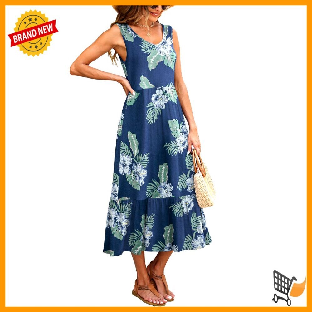 Plus Size Maxi Dress Sleeveless V Neck Tiered Pockets Summer Casual - Picture 1 of 7